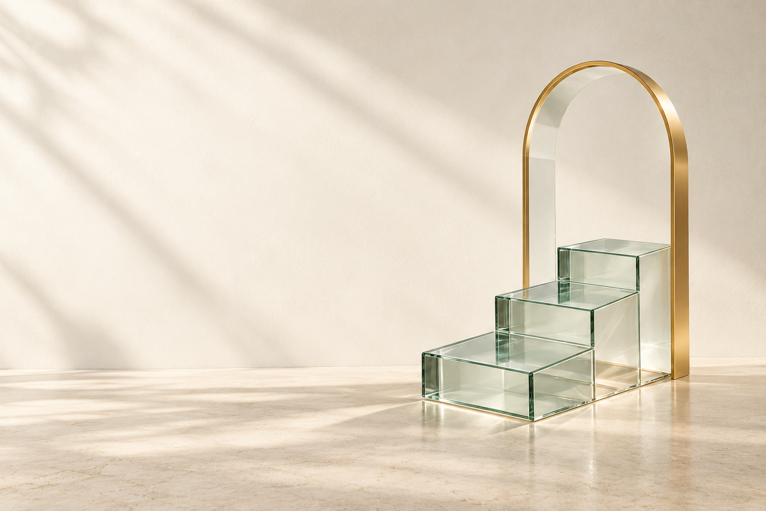 Shared campaign artwork: three glass steps and a thin gold arch